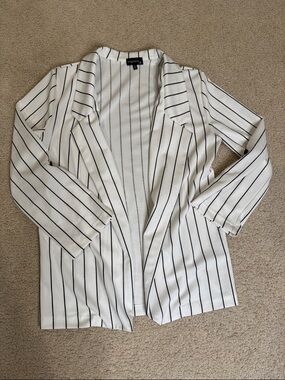 Open-Front White Pinstripe Blazer Jacket